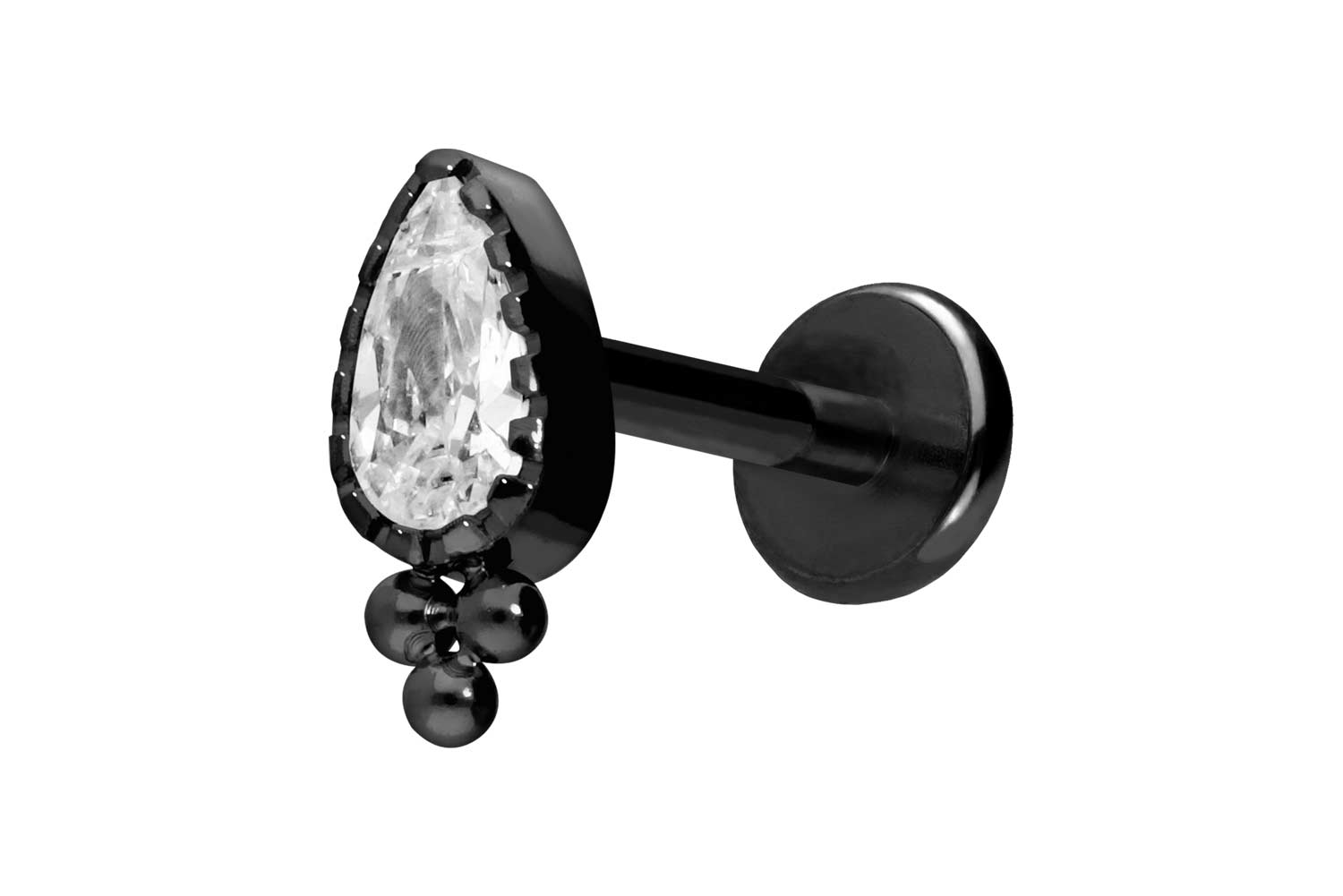 Titan Labret Piercing mit Push Fit KRISTALLTROPFEN + KUGELN